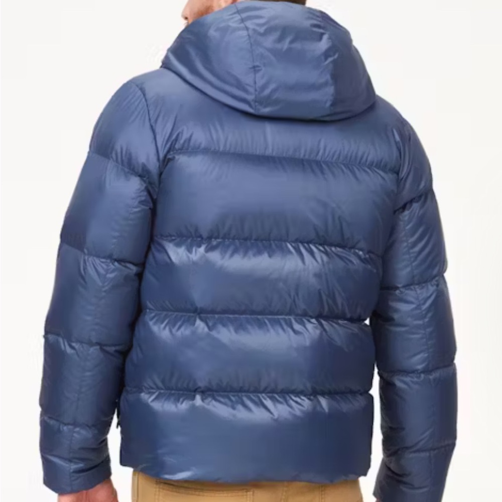 Navy Blue Quilted Puffer Jacket with Hood and Zipper Closure - Picture 2 of 11